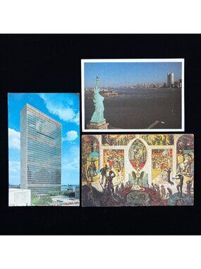Vintage Postcard Lot New York Statue Liberty World Trade United Nations Mural